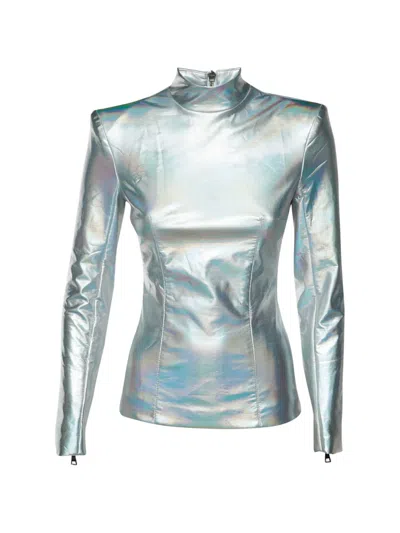 Pre-owned Balmain Mock-neck Top In Silver