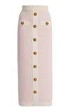 Balmain Pink Buttoned Knit Light Tweed Maxi Skirt In Pink