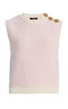 Balmain Knit Top Button Detail Sleeveless Round Neck In Pink