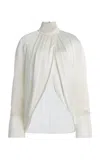 Balmain High Neck Long Sleeve Silk Blend Top In White