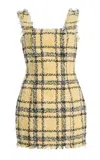 Balmain Check Paillette Tweed Sleeveless Mini Dress In Yellow