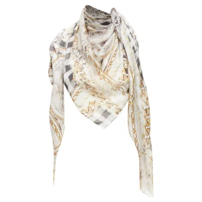 Balmain Modal Cashmere Chain Check Trompe L'oeil Print Scarf In White