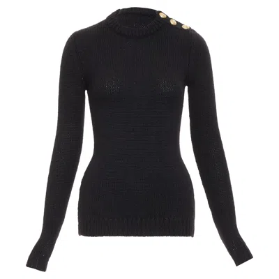 Pre-owned Balmain Mohair Blend Gold Lion Button Crew Neck Sweater In Black