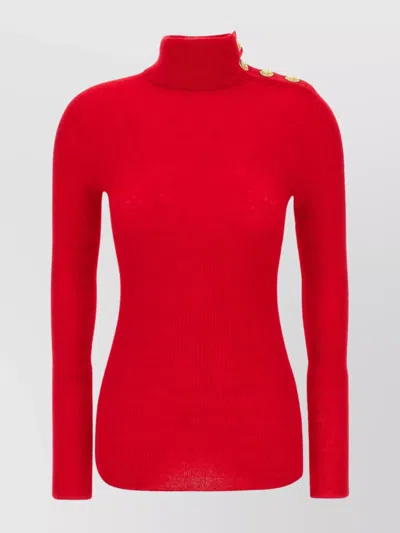 Balmain Red Buttoned Turtleneck