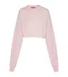 Balmain Mohair-silk Cropped Sweater In Pink