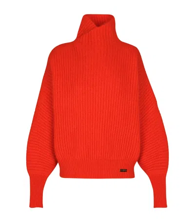 Balmain Mohair-silk Rib-knit Sweater In Red