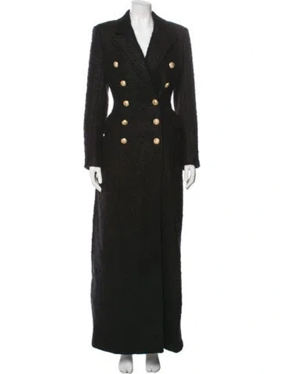 Pre-owned Balmain Mohair Tweed Pattern Coat W/ Tags In Black