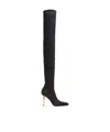 Balmain Moneta Monogram Mesh Over-the-knee Boots In Black