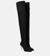 Balmain Moneta Monogram Mesh Over-the-knee Boots In Noir