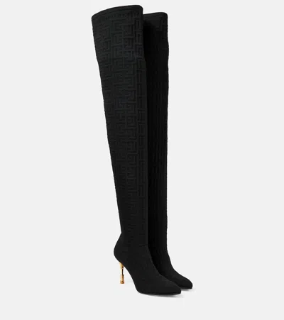 BALMAIN MONETA MONOGRAM MESH OVER-THE-KNEE BOOTS