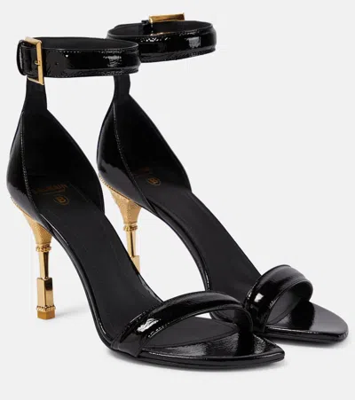 Balmain Moneta Patent Leather Sandals In Black