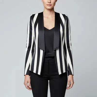 Pre-owned Balmain Monochrome Striped Satin Trim Open Front Blazer S In Black