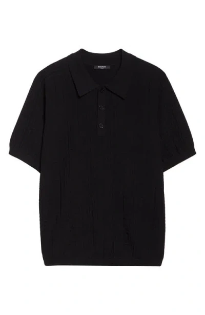 Balmain Monogarm Jacqurd Polo Sweater In Black
