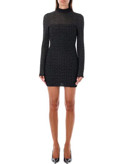 Balmain Woman Mini Dress Black Size 6 Viscose, Polyester, Polyamide, Metallic Fiber In Noir Argent