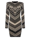 Balmain Paisley And Monogram Intarsia Body-con Mini Dress In Black
