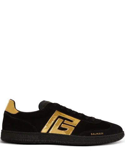Balmain Swan Suede Sneakers In Black