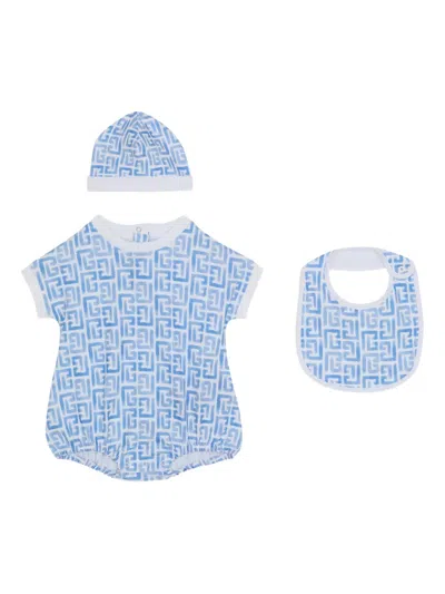 Balmain Monogram Babygrow (set Of Three) In Blue