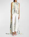 BALMAIN MONOGRAM BAROQUE-PRINT SLEEVELESS HIGH-LOW KAFTAN