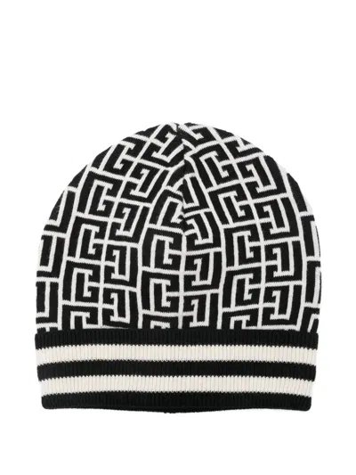 Balmain Kids' Monogram Beanie In Black