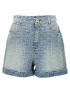Balmain Denim Wide Leg Shorts With All-over Pattern