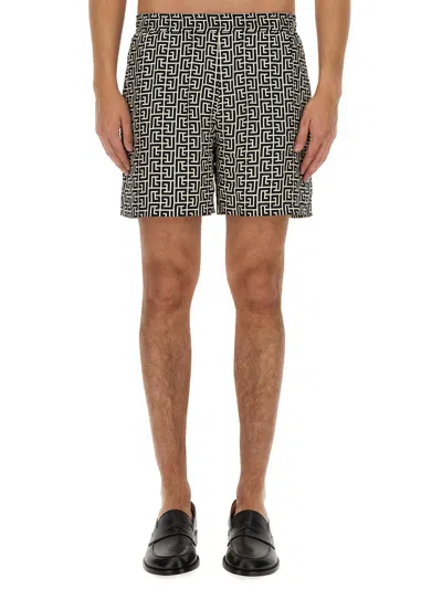 Balmain Monogram Bermuda Shorts In Multicolor