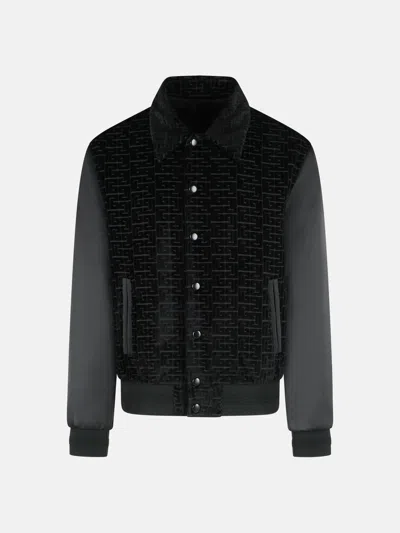Balmain 'monogram' Bomber Jacket In Cotton And Black Viscose
