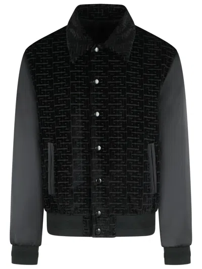 Balmain Monogram Bomber Jacket Cotton Viscose In Black | ModeSens