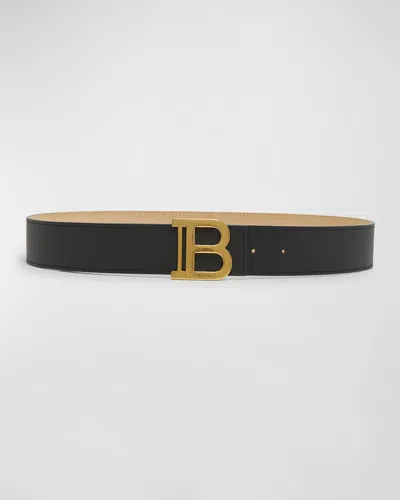 Balmain Monogram Buckled Leather B-belt In 0pa Noir