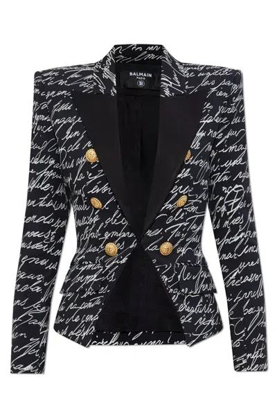 Balmain 6-button Jacket With 'love Letter' Print In Black