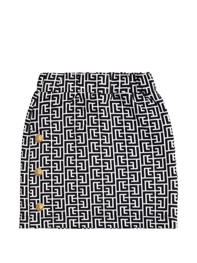 Balmain Kids' Monogram Button Skirt In Black