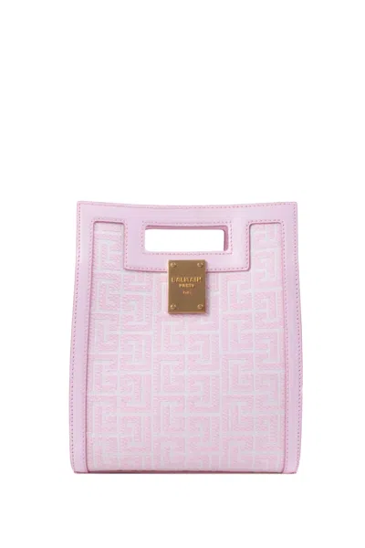 Balmain Monogram Canvas Shoulder Bag In Pink