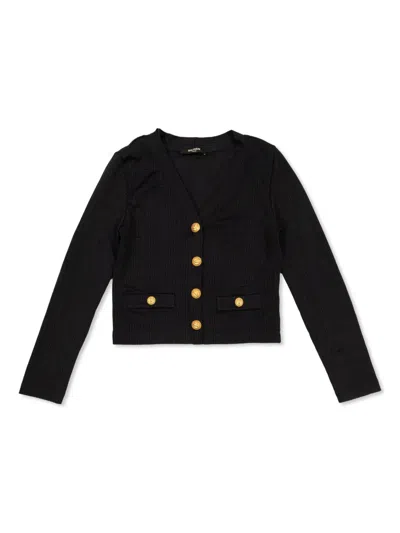 Balmain Kids' Monogram Cardigan In Blau