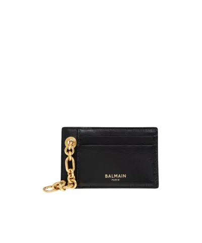 Balmain Monogram Chain Linked Card Holder In Black