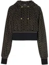 Balmain Velvet Jacquard Monogram Hoodie In 黑色