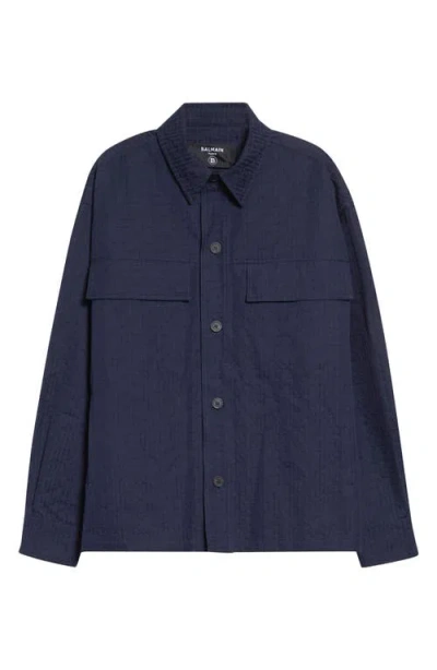 Balmain Monogram Cotton Jacquard Button-up Shirt In Blue