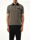 Balmain Men Labyrinth Polo Shirt With Jacquard Effect In Gray