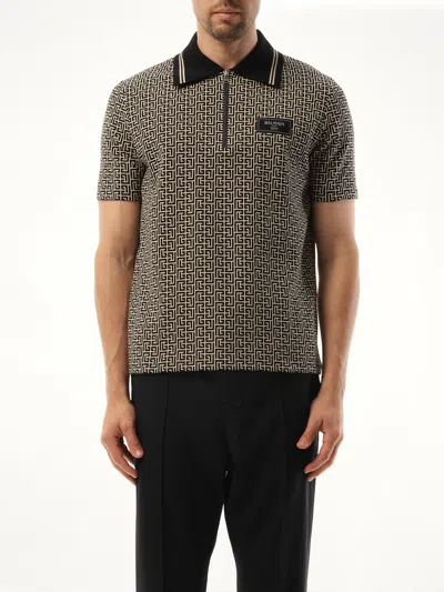 BALMAIN MONOGRAM COUTURE LABEL ZIPPED POLO