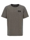 Balmain Grey T-shirt With Logo Applied On The Chest And All-over Labyrinth Motif In Cotton Man In Gray