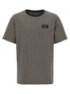 Balmain Grey T-shirt With Logo Applied On The Chest And All-over Labyrinth Motif In Cotton Man In Black
