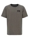 Balmain Grey T-shirt With Logo Applied On The Chest And All-over Labyrinth Motif In Multi
