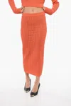 Balmain Mid-length Knit Skirt With Monogram In Orange