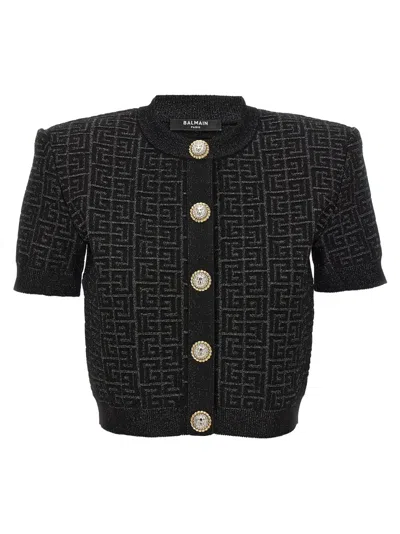 BALMAIN BALMAIN MONOGRAM' CROPPED CARDIGAN