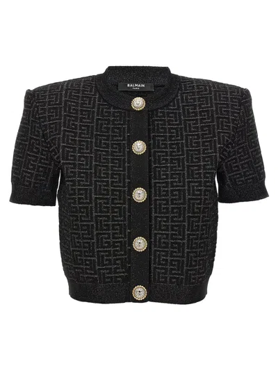 Balmain Cropped Buttoned Cardigan In Black