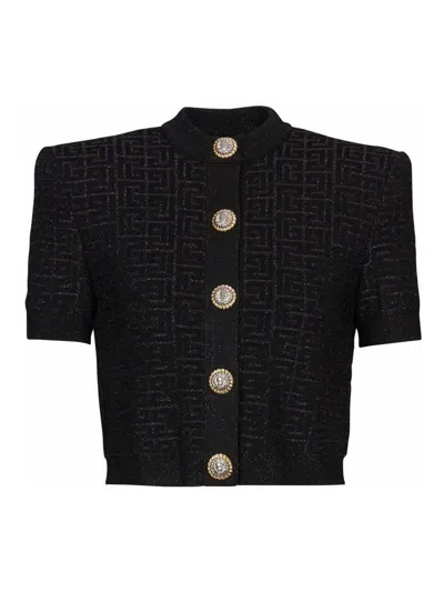 Balmain Pb Labyrinth Knit Cardigan In Black