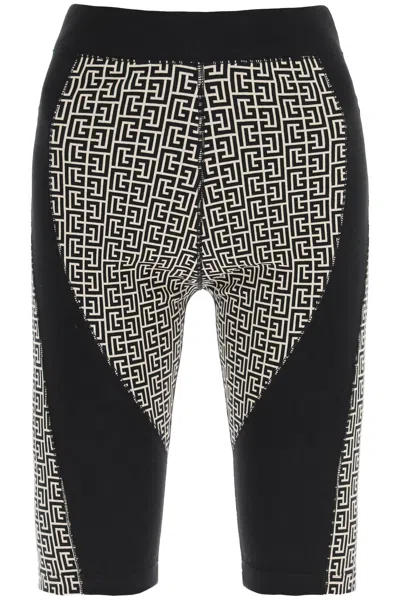 Balmain Monogram High-rise Cycling Shorts In Glj Sable Noir