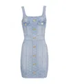Balmain Monogrammed Short Denim Dress In Gray