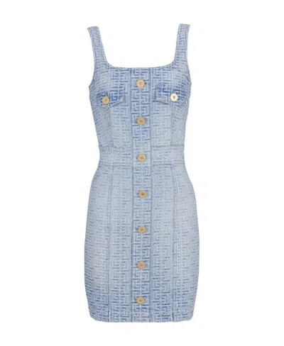 BALMAIN BALMAIN MONOGRAM DEBOSSED SQUARE-NECK MINI DRESS