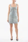 Balmain Monogrammed Short Denim Dress In Blue