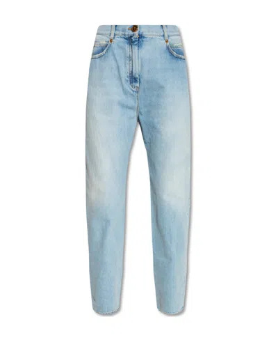 Balmain Monogram Detail Boyfriend Jeans In Blue