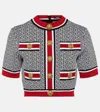 Balmain Monogram Jacquard Short Sleeve Crop Sweater In Black